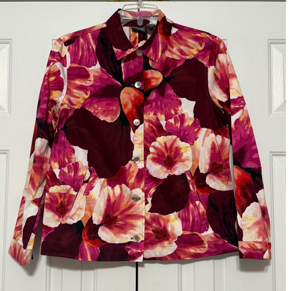 Additions by Chico Spring Maroon and Pink Floral Jacket, Size 2